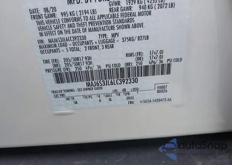 2020 Ford Ecosport Ses z USA, uszkodzony, nr VIN MAJ6S3JL6LC392330